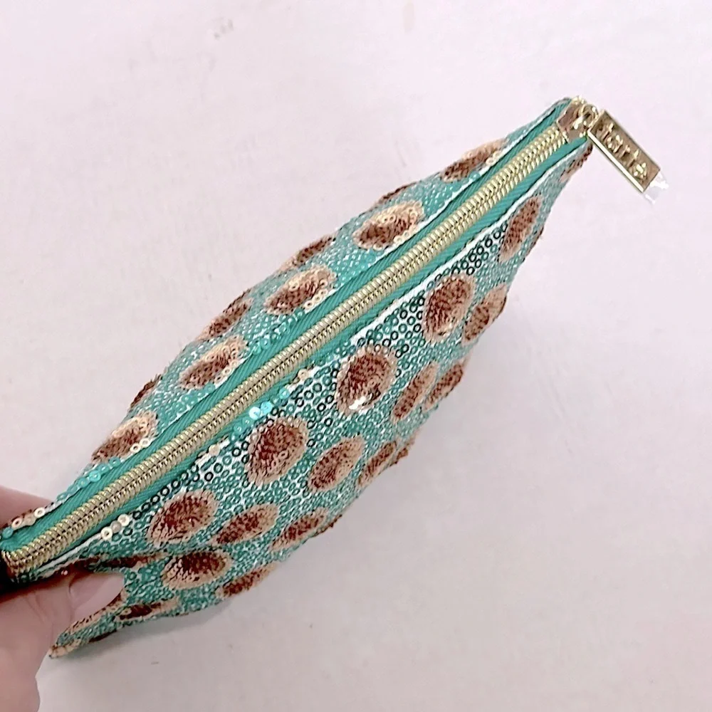 TARTE Sequin Clutch Bag / cosmetics bag- Gold and Green NWT